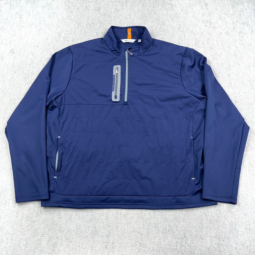 Peter Millar Sweater Men Men XXL 2XL Navy Blue Pullover 1/4 Zip Wicking Crown